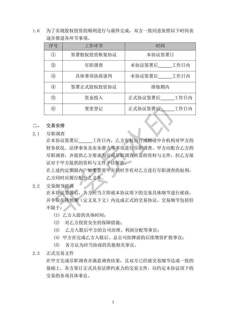 股权投资框架协议(最新版)